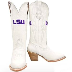 Vaccari white LEIGHTON LSU tigers knee high western cowboy boots size 10 new‎